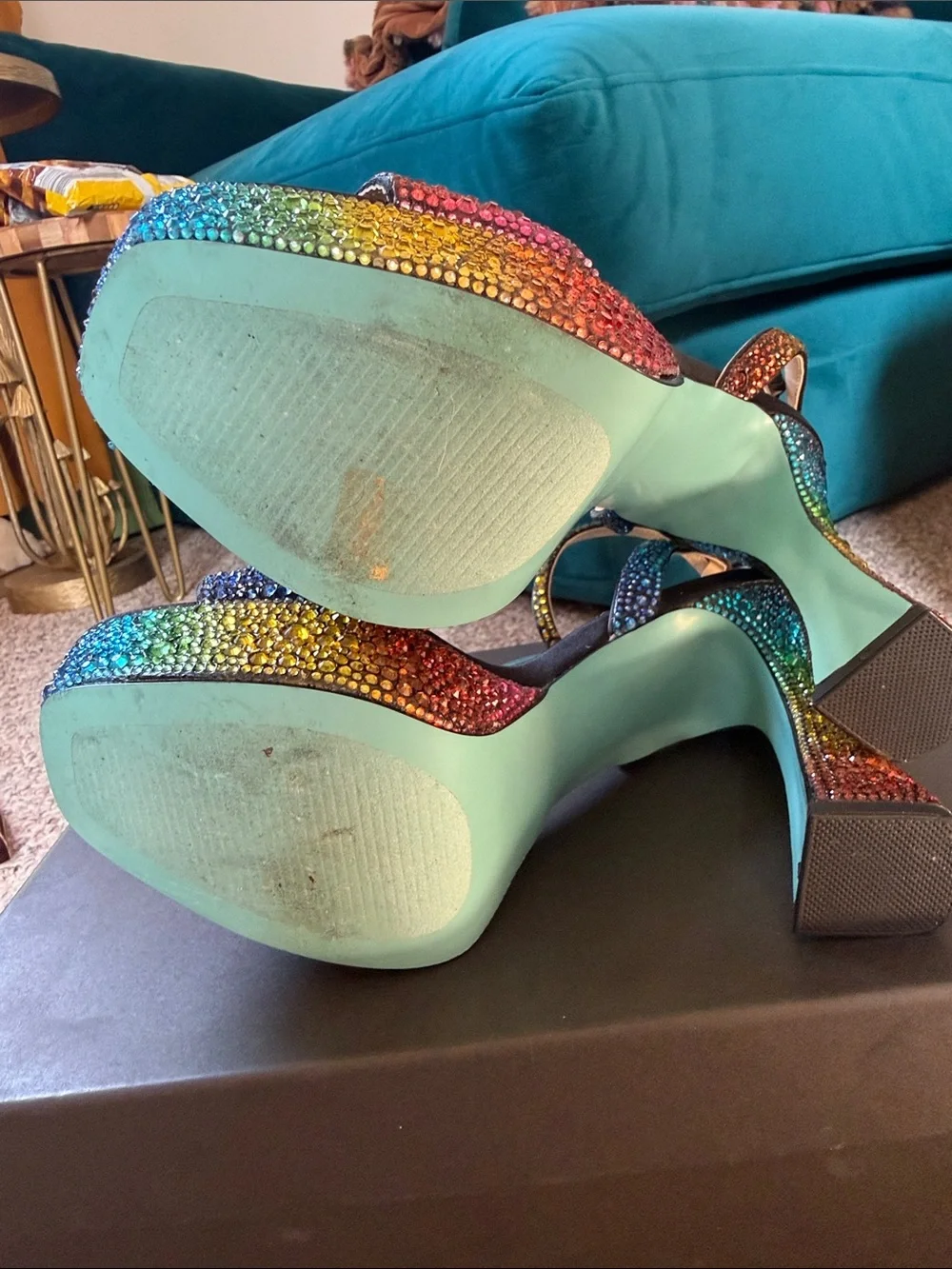Betsey Johnson Rainbow Crystal Platform Heels